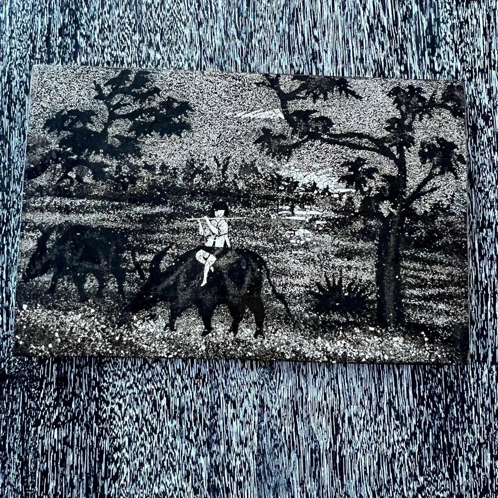 Vintage Vietnamese Black Lacquer art scene